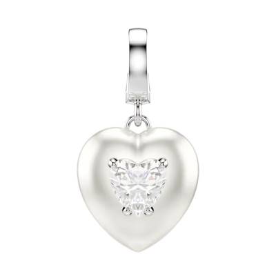 Rhodium-Plated Metal, Zirconia Oxides & Crystal Idyllia Heart Charm Pendant - 5742960 - Swarovski