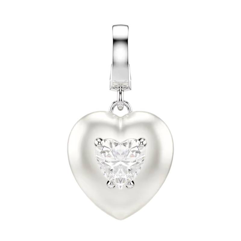 Rhodium-Plated Metal, Zirconia Oxides & Crystal Idyllia Heart Charm Pendant - 5742960 - Swarovski