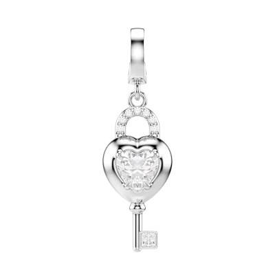 Rhodium-Plated Metal & Zirconia Oxides Idyllia Heart Charm Pendant - 5742957 - Swarovski