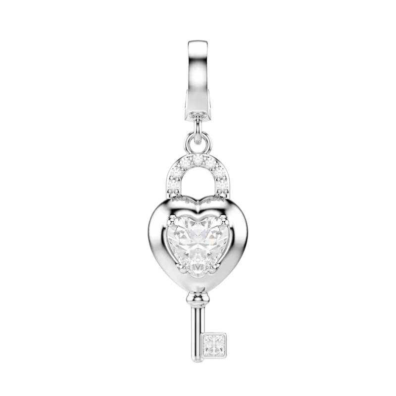 Rhodium-Plated Metal & Zirconia Oxides Idyllia Heart Charm Pendant - 5742957 - Swarovski
