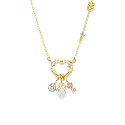 Gold-Plated Idyllia Pendant Necklace with Zircon Oxide, Adjustable Length 38 to 45 cm - 5737290 - Swarovski