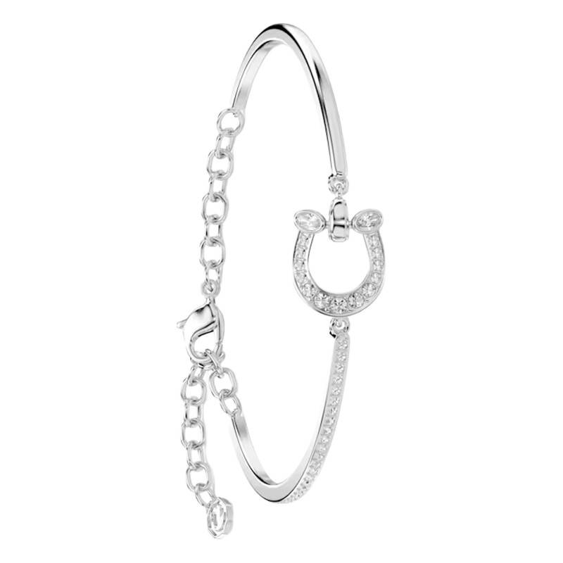 Rhodium-Plated Metal, Zirconium Oxides & Crystal Symbolica Horseshoe Bangle Bracelet, Adjustable Length 15.5 cm - 5746220 - Swarovski