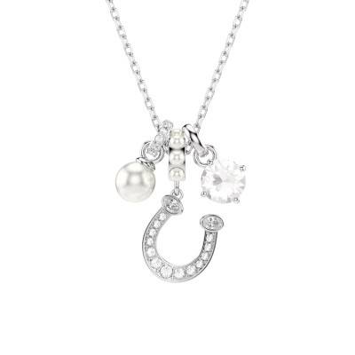 Symbolica Crystal Pearl Rhodium-Plated Metal, Pearl, Zirconia & Crystal Necklace, 38 to 45 cm Length - 5736247 - Swarovski