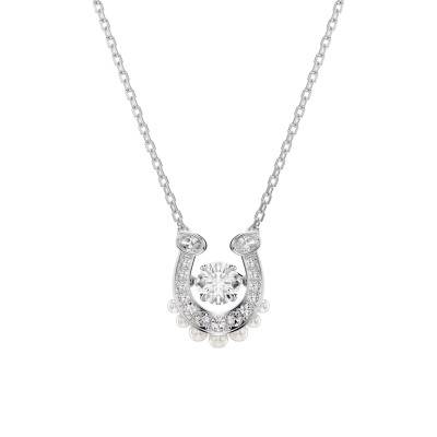 Symbolica Dancing Stone Rhodium-Plated Metal, Pearls, White Zirconia & Crystal Necklace, Length 42 to 49 cm - 5736972 - Swarovski