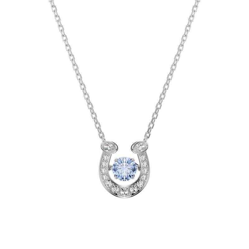 Symbolica Dancing Stone Rhodium-Plated Metal, Blue Zirconia & Crystal Necklace, Length 42 to 49 cm - 5746562 - Swarovski