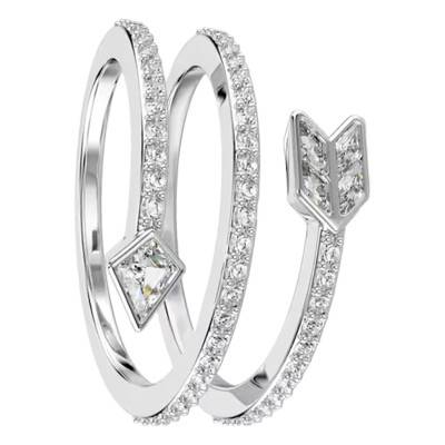 Idyllia White Arrow Motif Rhodium-Plated Metal, Oxides & Crystals Ring - 5741525 - Swarovski
