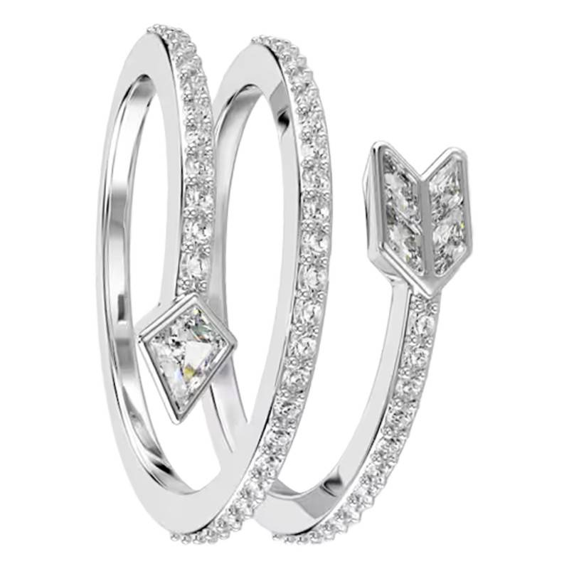 Idyllia White Arrow Motif Rhodium-Plated Metal, Oxides & Crystals Ring - 5741525 - Swarovski
