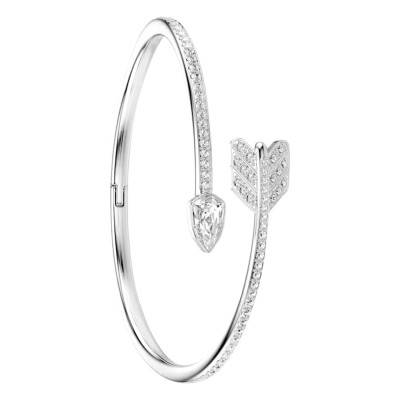 Rhodium-Plated Metal, Zircon Oxide & Crystal Idyllia Arrow Bangle Bracelet, 16 cm Adjustable Diameter - 5737264 - Swarovski