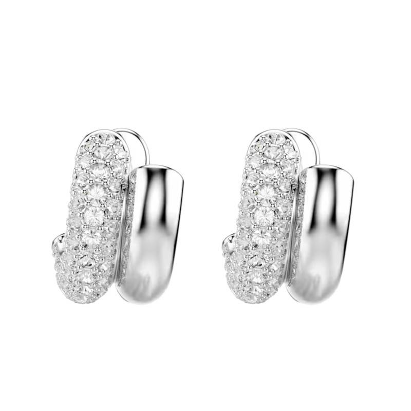Rhodium-Plated & Crystal Dextera Huggie Earrings - 5738197 - Swarovski
