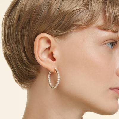 Gold-Tone & White Zirconia Matrix Hoop Earrings 5750620 - Swarovski