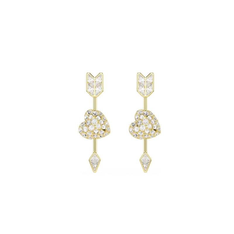 Gold-Plated Idyllia Heart Drop Earrings, Oxides & Crystals - 5737295 - Swarovski