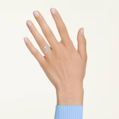 Idyllia White Arrow Motif Rhodium-Plated Metal, Oxides & Crystals Ring - 5741525 - Swarovski
