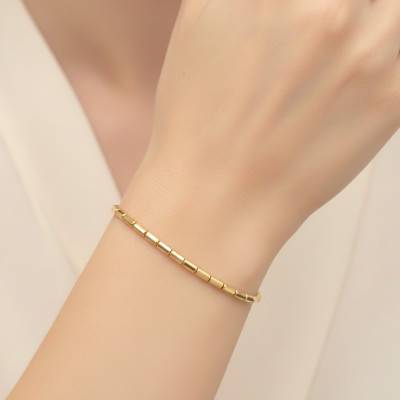 375/1000 Yellow Gold Cut Mini Bar Bracelet, 19 cm - Emanessence