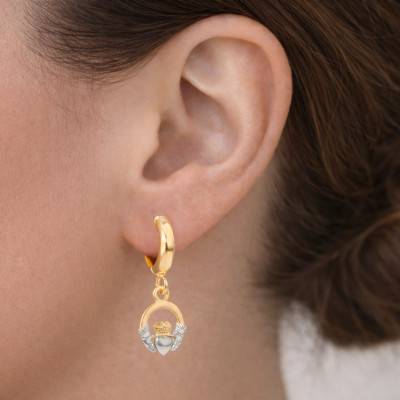 Claddagh 375/1000 Two-Tone Gold Hoop Earrings - Emanessence