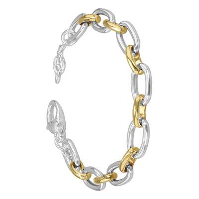 Bracelet Maille Ovale en Argent Bicolore 925, Longueur 19 cm - Manillon