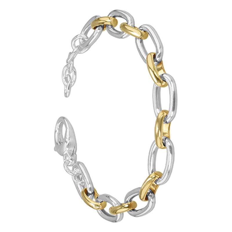 925 Sterling Silver Two-Tone Oval Link Bracelet, 19 cm - Manillon