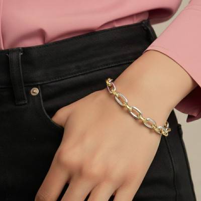 Bracelet Maille Ovale en Argent Bicolore 925, Longueur 19 cm - Manillon