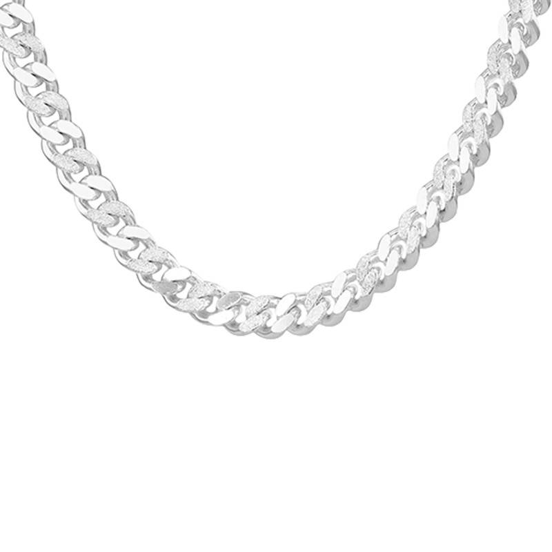 Chaîne Maille Gourmette Texturée & Diamantée en Argent 925, Longueur 50 cm - Manillon