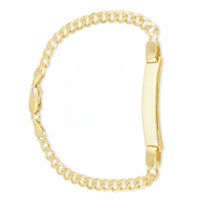 Bracelet Plaque Identité & Maille Gourmette en Argent 925 Plaqué Or, Longueur 18 cm - Manillon