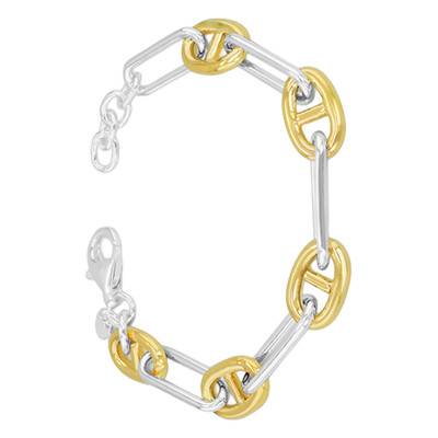 Bracelet Maille Alternée en Argent Bicolore 925, Longueur 19 cm - Manillon