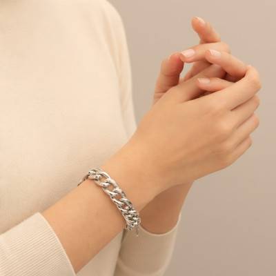 925 Silver Round Curb Chain Bracelet, Length 20 cm - Manillon
