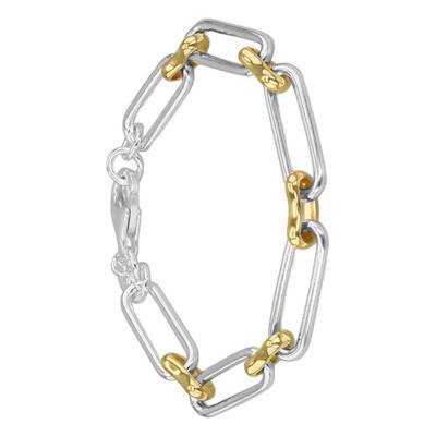 Bracelet Maille Ovale Alternée en Argent Bicolore, Longueur 19 cm - Manillon