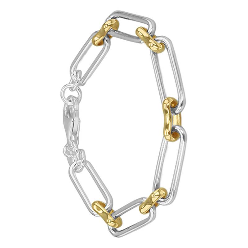 Bracelet Maille Ovale Alternée en Argent Bicolore, Longueur 19 cm - Manillon
