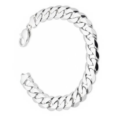 Flat Silver Curb Chain Bracelet, Length 20 cm - Manillon