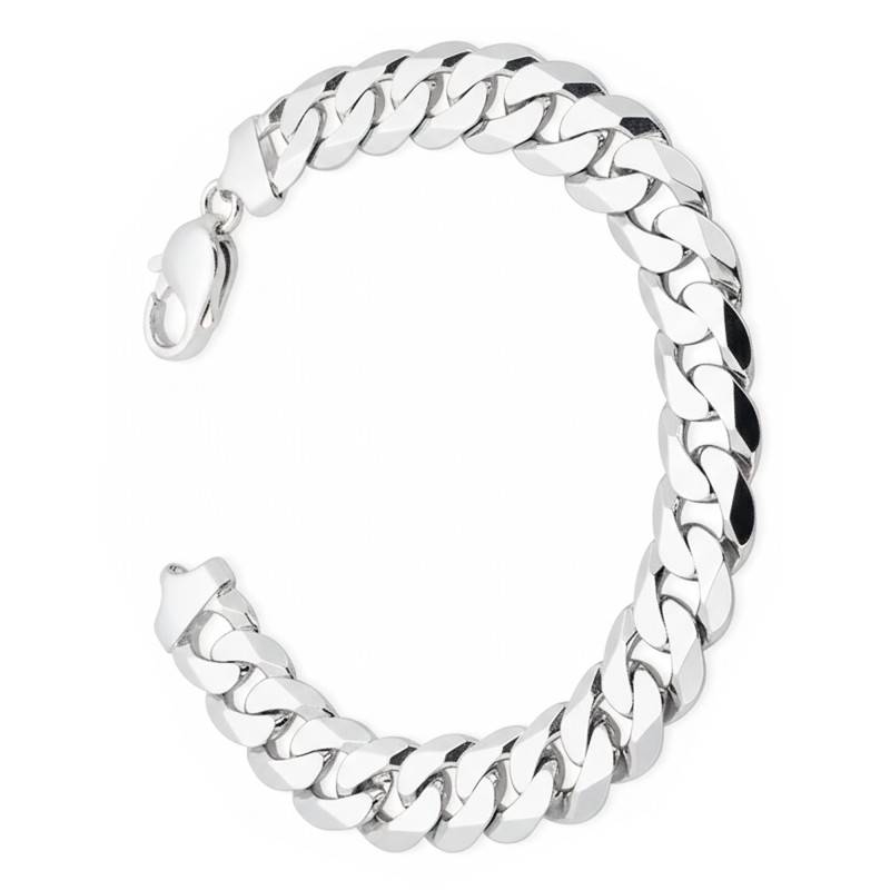 Flat Silver Curb Chain Bracelet, Length 20 cm - Manillon