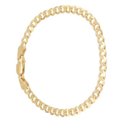 Bracelet Chaîne Maille Gourmette Plate en Argent 925 Plaqué Or, Longueur 16,50 cm - Manillon