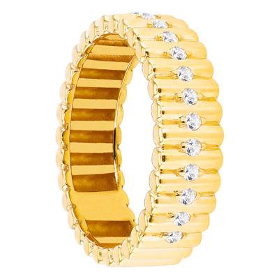 375/1000 Yellow Gold & Cubic Zirconia Notched Ring - Emanessence