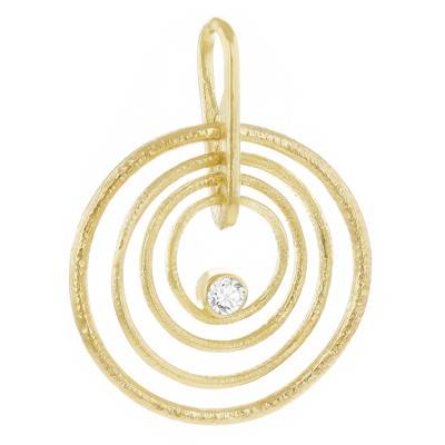 Textured Circles 375/1000 Yellow Gold & Diamond Pendant - Emanessence