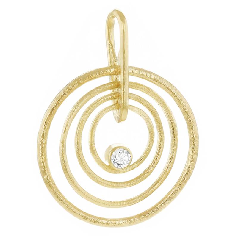 Pendentif Cercles Texturés en Or Jaune 375 & Diamant - Emanessence