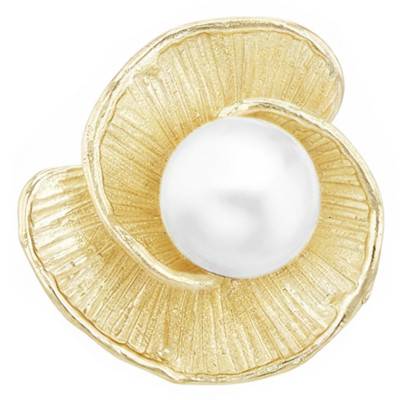 Pendentif Fleur Striée en Or Jaune 375 & Perle d'Eau Douce - Emanessence