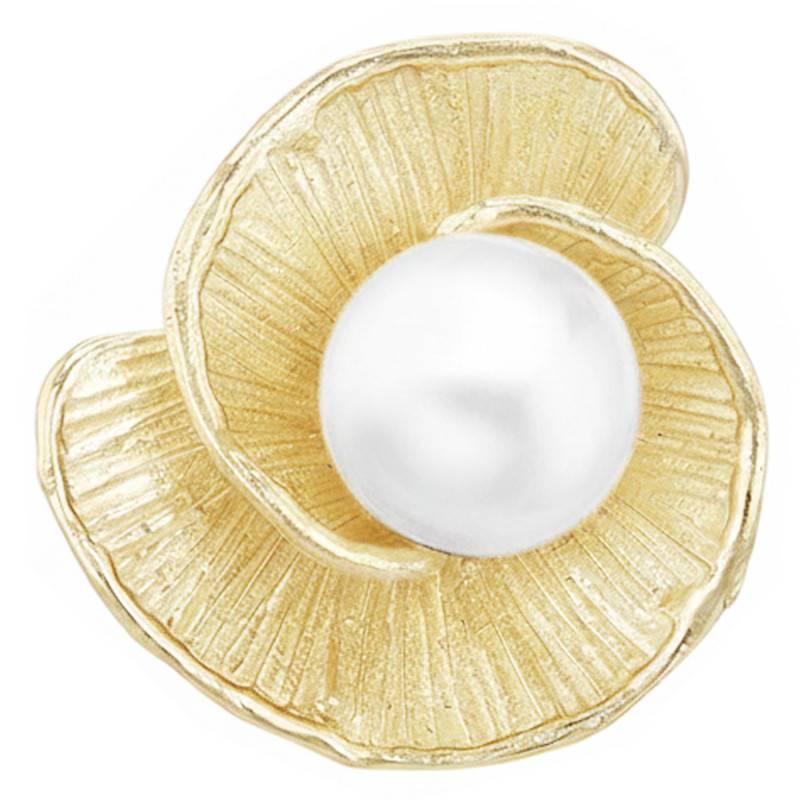 Pendentif Fleur Striée en Or Jaune 375 & Perle d'Eau Douce - Emanessence