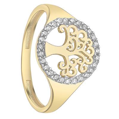 375 Yellow Gold & Zirconium Oxide Tree of Life Ring - Emanessence