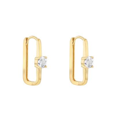 375 Yellow Gold & Cubic Zirconia Rectangular Hoop Earrings - Emanessence