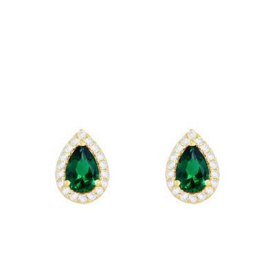 375 Yellow Gold & Green Zirconia Pear-Cut Stud Earrings - Emanessence