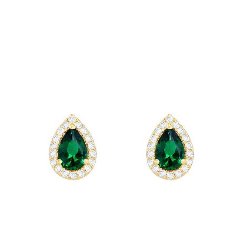 375 Yellow Gold & Green Zirconia Pear-Cut Stud Earrings - Emanessence