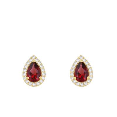 375 Yellow Gold & Red Zirconia Pear-Cut Stud Earrings - Emanessence