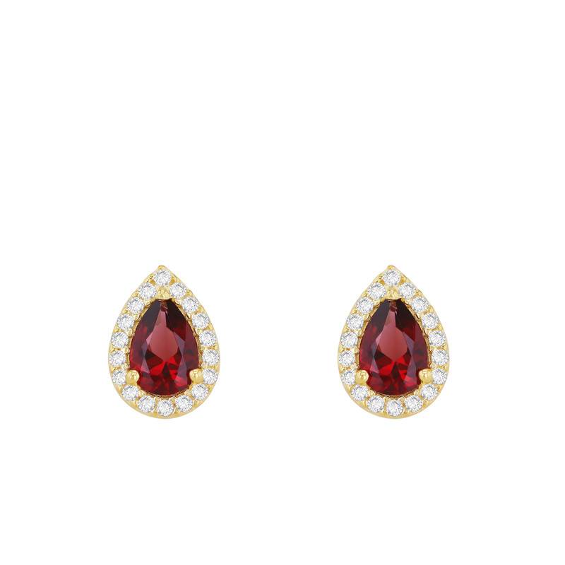 375 Yellow Gold & Red Zirconia Pear-Cut Stud Earrings - Emanessence