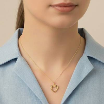 375 Yellow Gold Openwork Heart Pendant - Emanessence