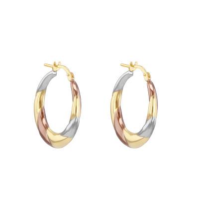 925 Silver & 375 3-Tone Gold-Plated Twisted Hoop Earrings - Emanessence