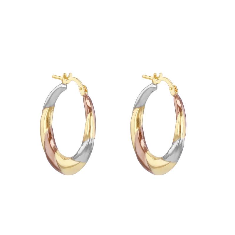 925 Silver & 375 3-Tone Gold-Plated Twisted Hoop Earrings - Emanessence