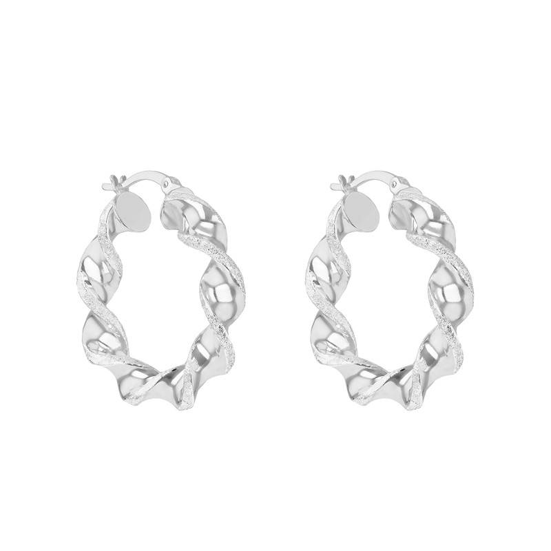 925 Silver Twisted Textured Hoop Earrings, 30 mm Diameter - Emanessence