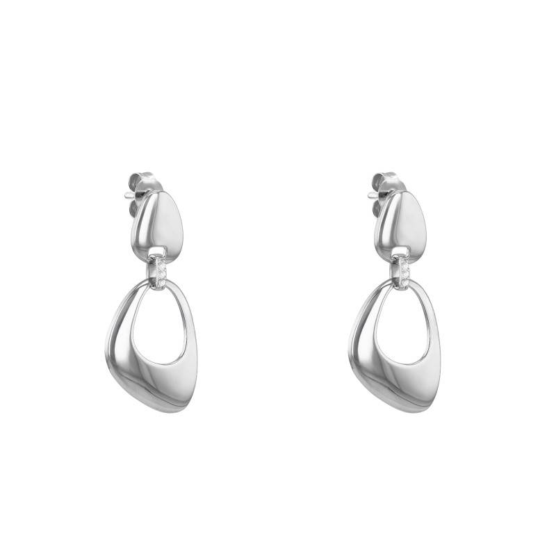 Rhodium-Plated Silver & Cubic Zirconia Asymmetric Drop Earrings - Emanessence
