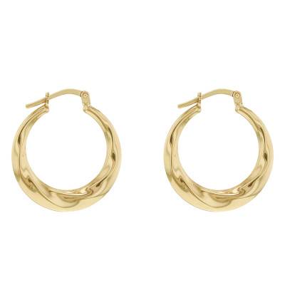 375 Yellow Gold-Plated Silver Twisted Hoop Earrings, 20x23mm - Emanessence