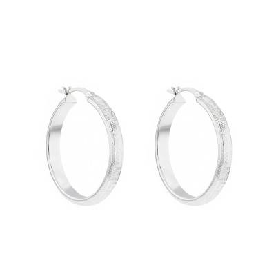 925 Silver Greek Key Hoop Earrings, 31.50 mm Diameter - Emanessence