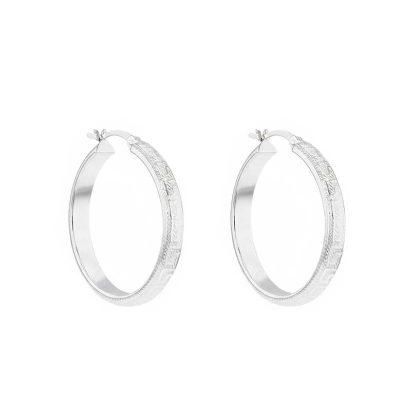 925 Silver Greek Key Hoop Earrings, 31.50 mm Diameter - Emanessence