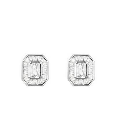 Rhodium-Plated 925 Silver & Cubic Zirconia Halo Rectangular Stud Earrings - Emanessence